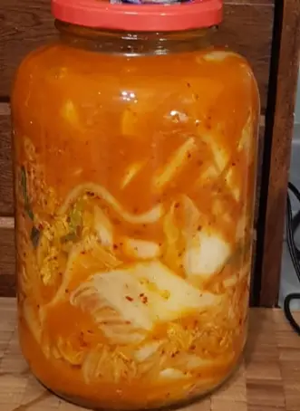 Homemade Keto Kimchi packed in a 2 litre jar