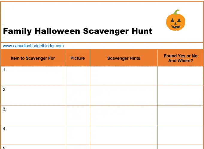 Free Halloween Scavenger Hunt Printable