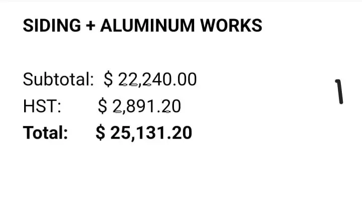 The final bill for new board and batten vinyl siding, fascia, and soffits 2023-2024